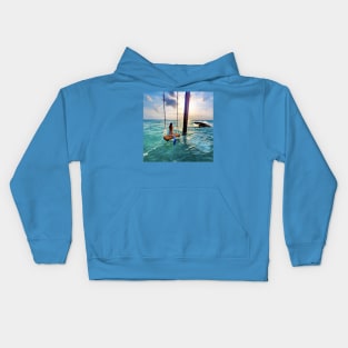 Mermaid on a Swing in the Ocean with Whale Breaching Kids Hoodie